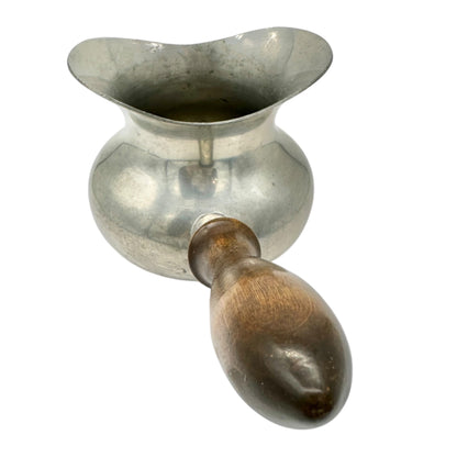 Vintage Stieff Pewter Pipkin Sauce Warmer With Wooden Handle and Pouring Lip