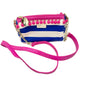 Betsey Johnson Luv Betsey Crossbody Bag Blue White Stripe Pink Strap Pom Accents
