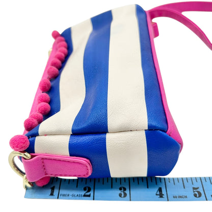 Betsey Johnson Luv Betsey Crossbody Bag Blue White Stripe Pink Strap Pom Accents