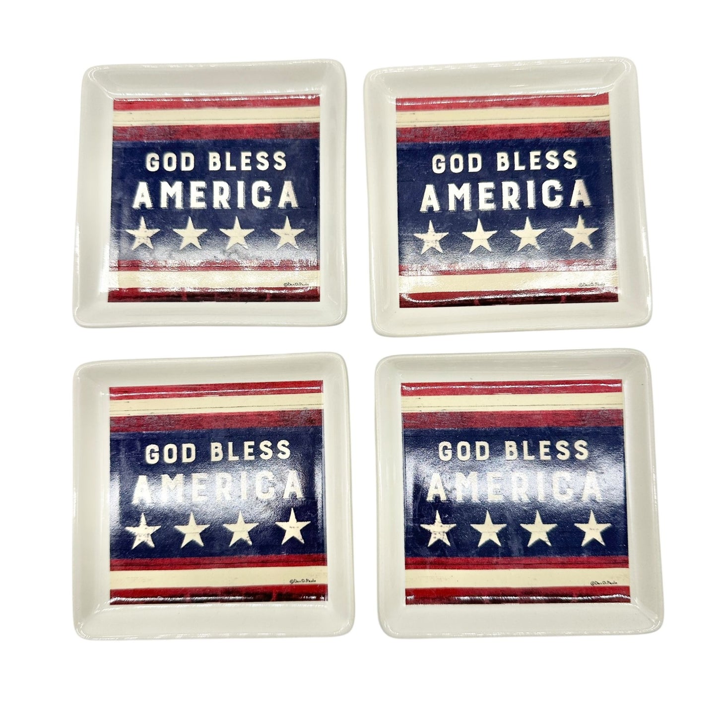 Primitives By Kathy God Bless America Decorative Square Trinket Trays Set 4 NIB