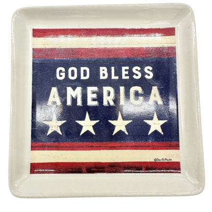 Primitives By Kathy God Bless America Decorative Square Trinket Trays Set 4 NIB