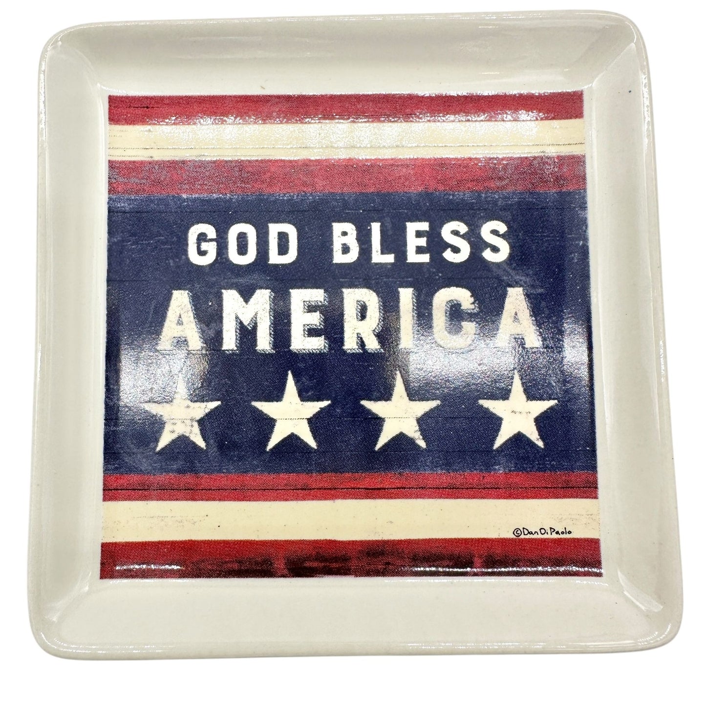 Primitives By Kathy God Bless America Decorative Square Trinket Trays Set 4 NIB