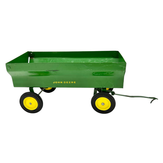 Vintage John Deere Toy Wagon Trailer with Hitch Green Metal Yellow Wheels
