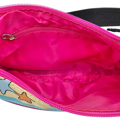 Colorful Ocean Sea Adventure Motif Handbag Adjustable Strap Blue Pink 10x6.5x2.5