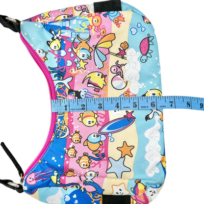 Colorful Ocean Sea Adventure Motif Handbag Adjustable Strap Blue Pink 10x6.5x2.5
