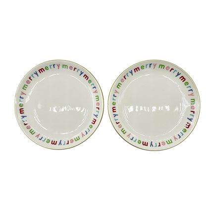H For Happy Merry Merry Polka Dot Ceramic Serving Set 2 Plates 1 Tray 1 Canister