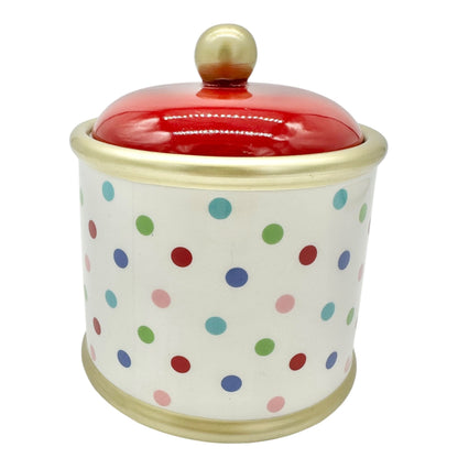 H For Happy Merry Merry Polka Dot Ceramic Serving Set 2 Plates 1 Tray 1 Canister