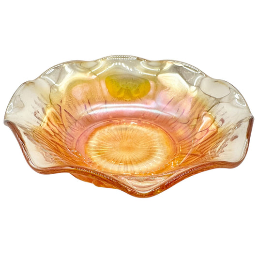 Jeannette Iris & Herringbone Marigold Bowl 5.5 inch Carnival Glass Wavy Edge