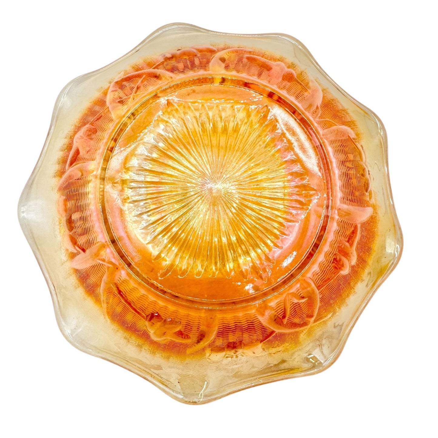 Jeannette Iris & Herringbone Marigold Bowl 5.5 inch Carnival Glass Wavy Edge