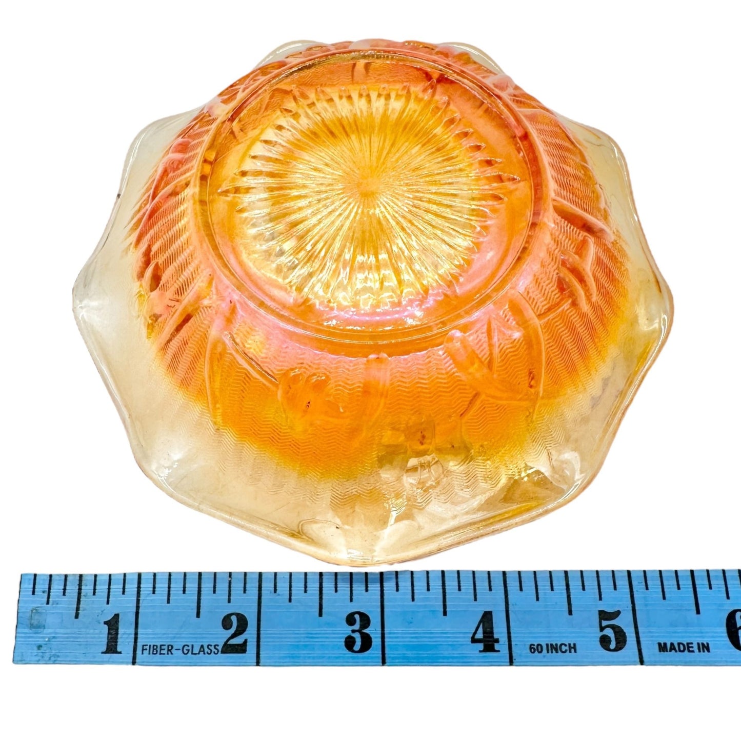 Jeannette Iris & Herringbone Marigold Bowl 5.5 inch Carnival Glass Wavy Edge