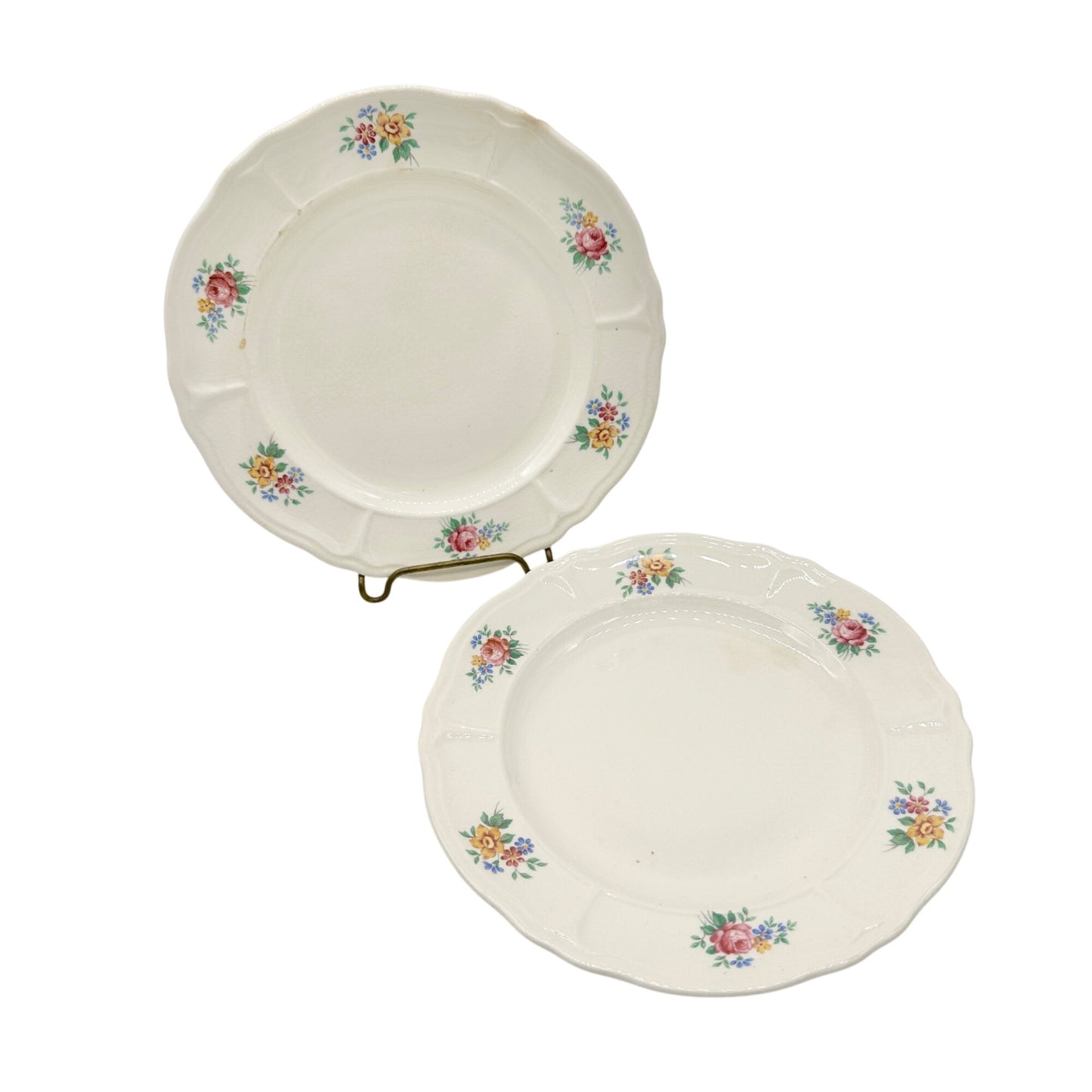 Tea Rose USA Floral Dinner Plates Set Of 2 Scalloped Edge Vintage Ceramic 10 in