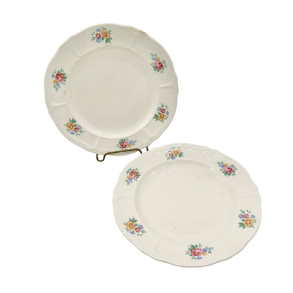 Tea Rose USA Floral Dinner Plates Set Of 2 Scalloped Edge Vintage Ceramic 10 in