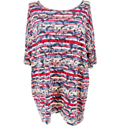 LuLaRoe Americana Irma Tunic Womens 2XL Red White Blue Stripe Patriotic Eagle