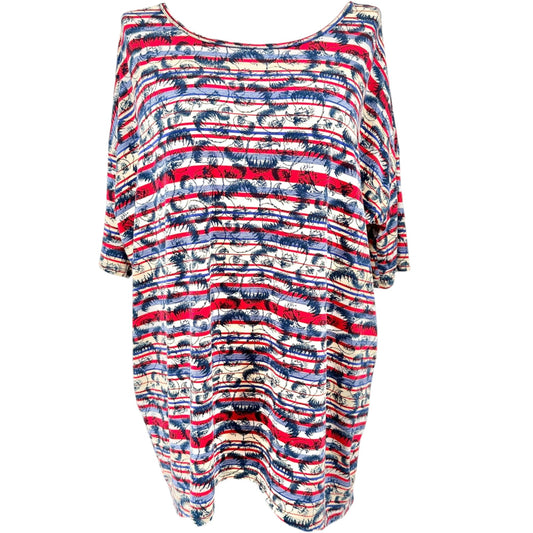 LuLaRoe Americana Irma Tunic Womens 2XL Red White Blue Stripe Patriotic Eagle