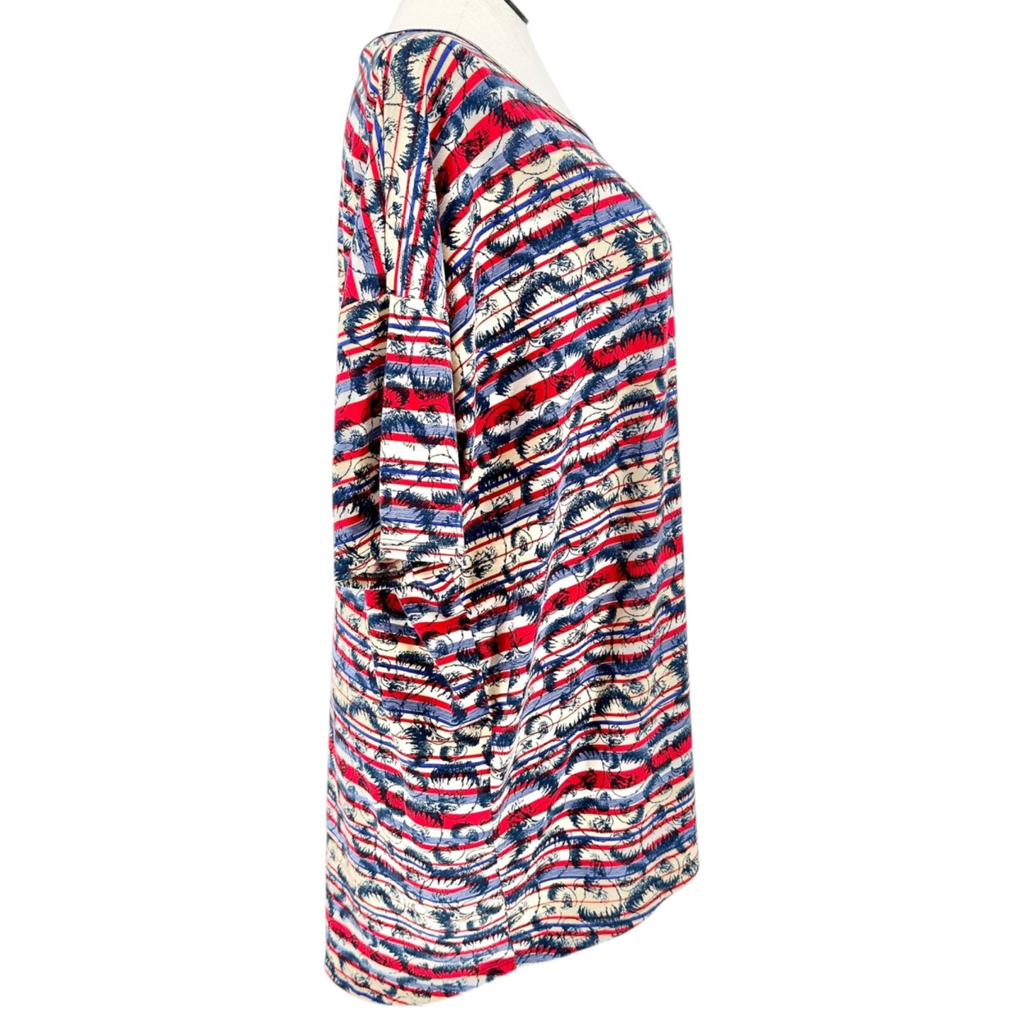 LuLaRoe Americana Irma Tunic Womens 2XL Red White Blue Stripe Patriotic Eagle