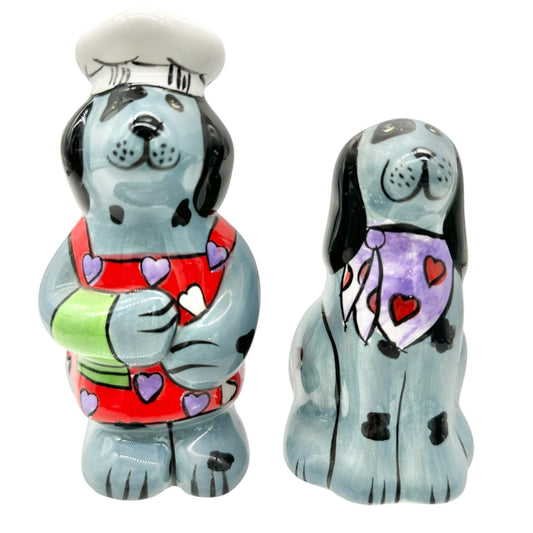Candace Reiter Ceramic Dog Chef w Companion Salt and Pepper Shakers Collectible