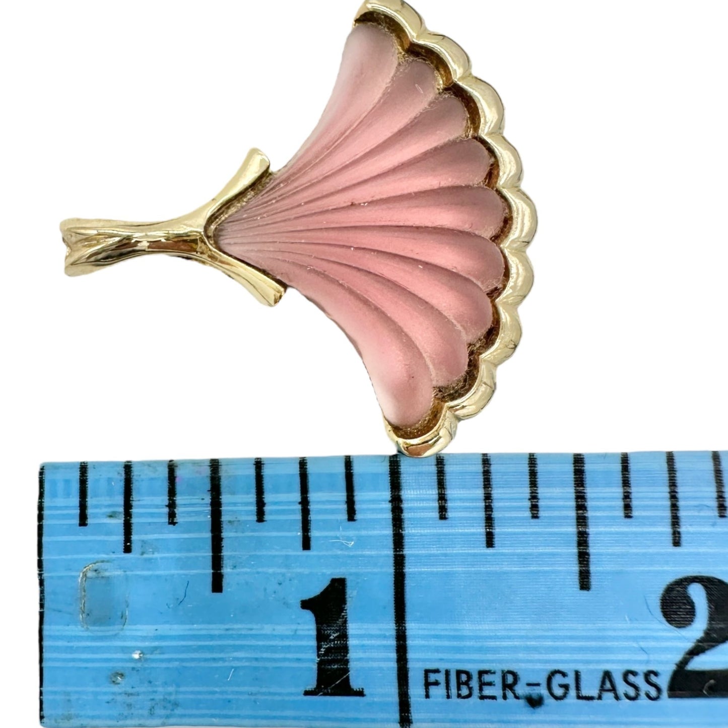 Rose Glass Art Design Pendant With Gold-Tone Fan Shape 1.5 Inch Jewelry Piece