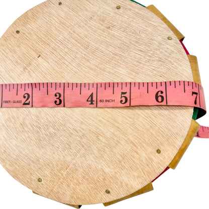 Merry Christmas Wooden Holiday Basket With Handle Red Green Natural Wood 7" Dia