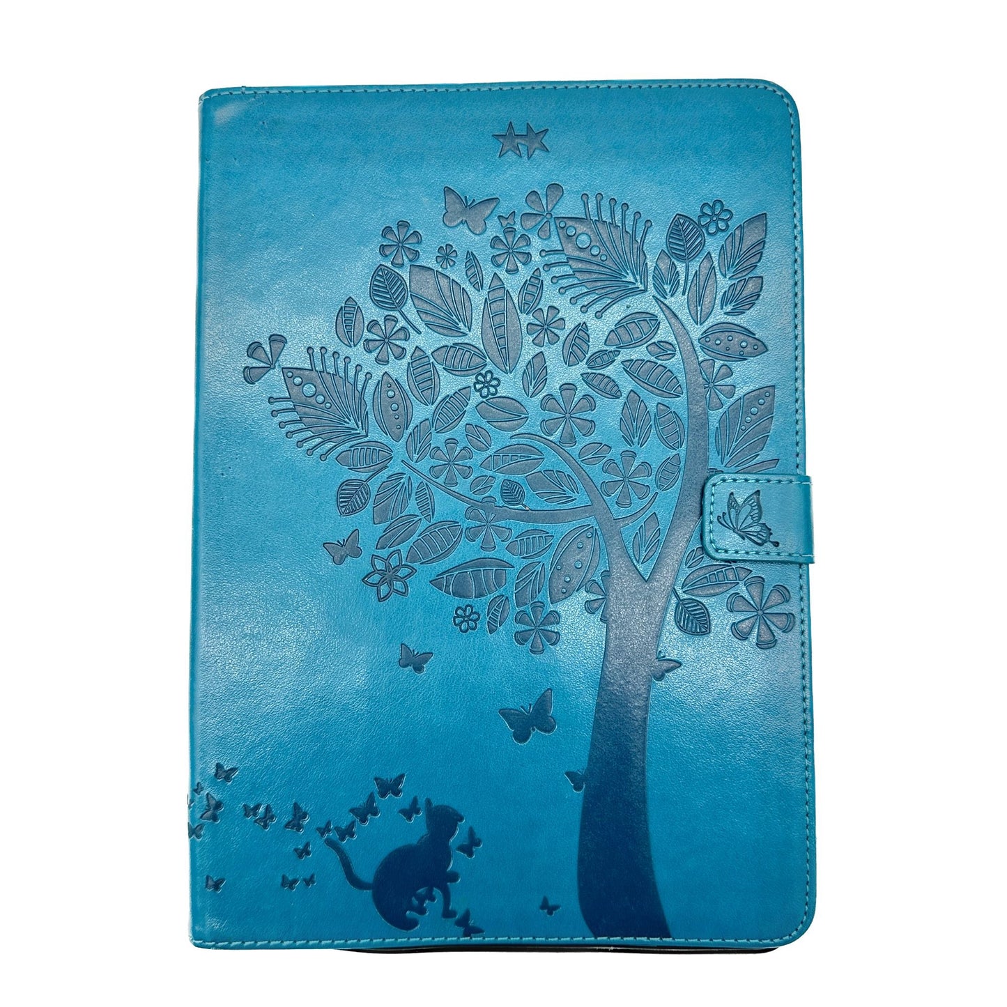 iPad Case Embossed Tree and Cat Design 7x10 inch Fit Magnetic Closure Card Slots