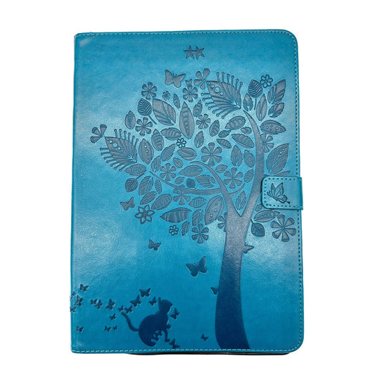 iPad Case Embossed Tree and Cat Design 7x10 inch Fit Magnetic Closure Card Slots