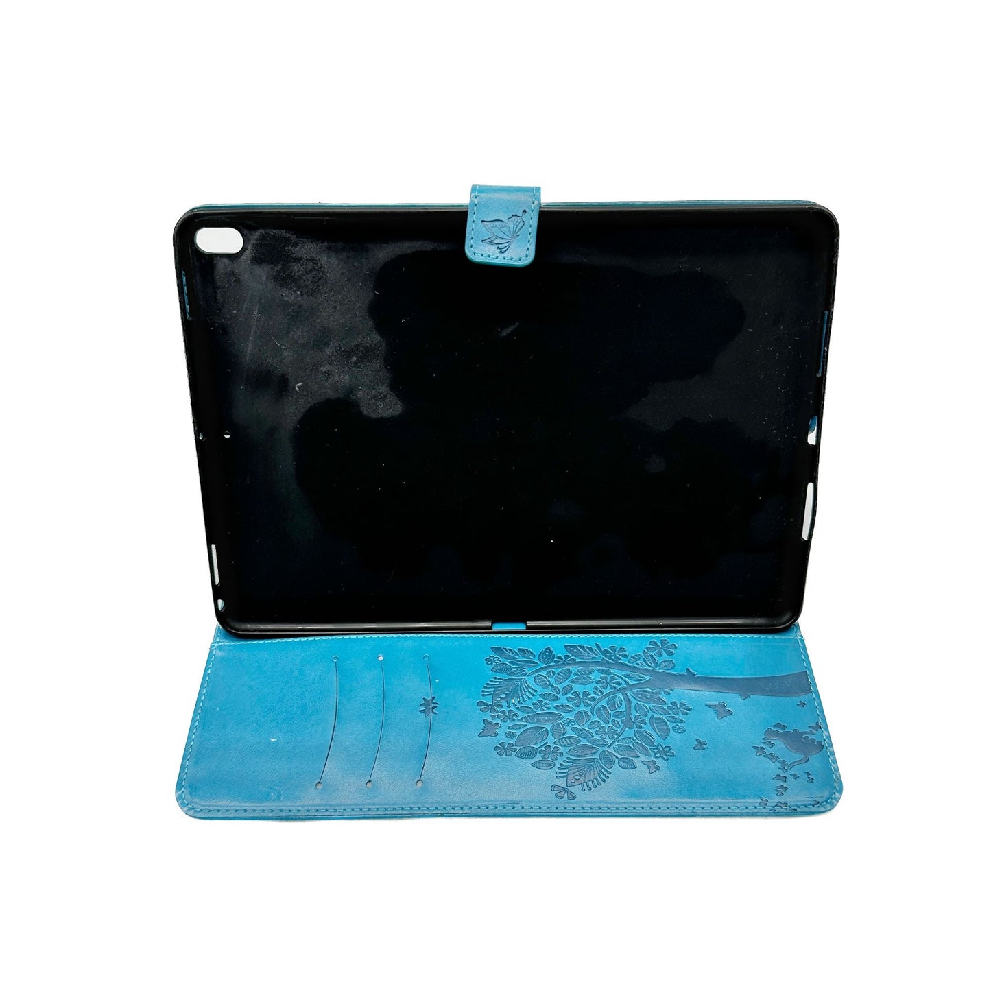 iPad Case Embossed Tree and Cat Design 7x10 inch Fit Magnetic Closure Card Slots