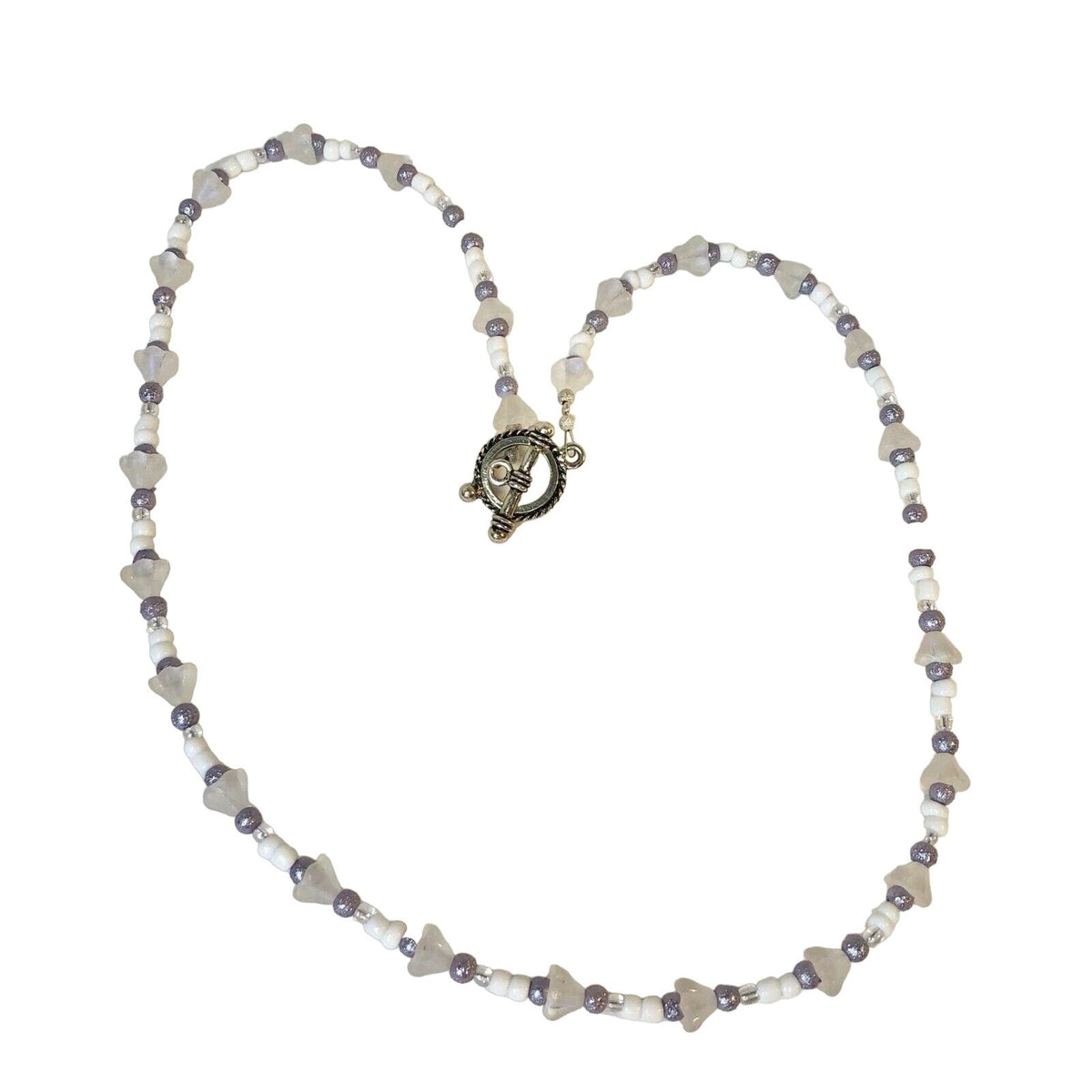 Handmade Necklace White Lavender Beads And Floral Accents 18 Inches Toggle Clasp