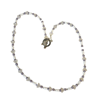 Handmade Necklace White Lavender Beads And Floral Accents 18 Inches Toggle Clasp