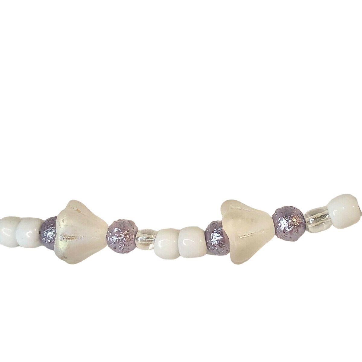 Handmade Necklace White Lavender Beads And Floral Accents 18 Inches Toggle Clasp