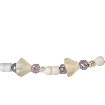 Handmade Necklace White Lavender Beads And Floral Accents 18 Inches Toggle Clasp