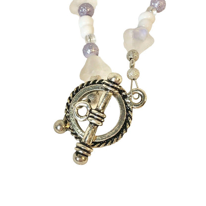 Handmade Necklace White Lavender Beads And Floral Accents 18 Inches Toggle Clasp