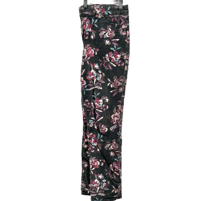Bandolino Denim Pants Womens 12 Black Floral Print Cotton Blend Slim Fit Stretch