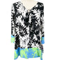 Ruby Rd Ring Accent Tunic Top Womens L Black White Green Teal 3/4 Sleeves V Neck