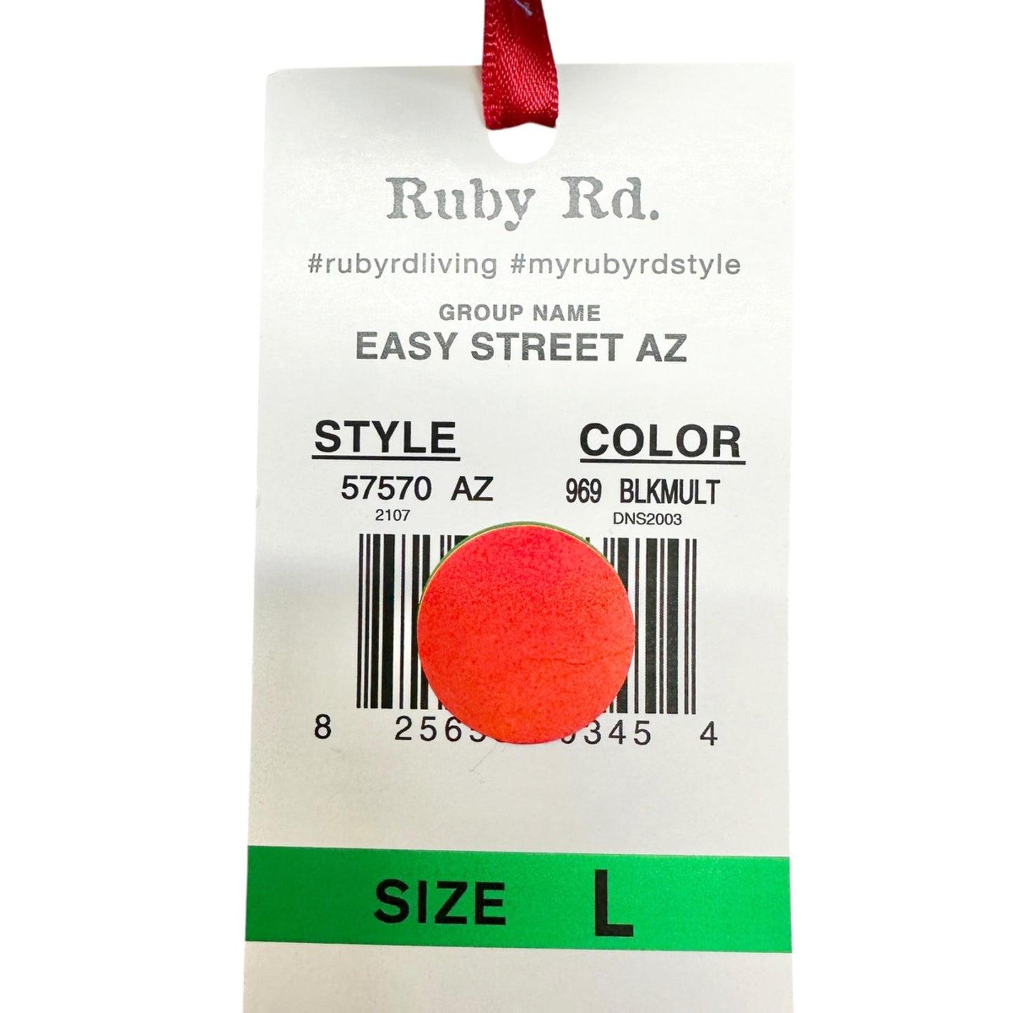 Ruby Rd Ring Accent Tunic Top Womens L Black White Green Teal 3/4 Sleeves V Neck
