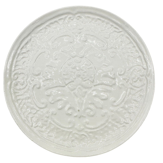 Italian Made Ceramic Plates 7.5 inch Diameter White Embossed Set Of 4