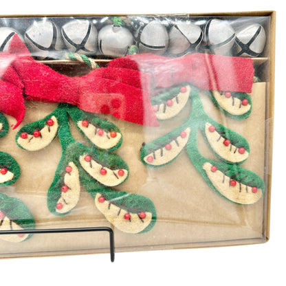 Arctic Holiday 6 Foot Felt Garland With Bells and Red Felt Bow Accents NEW