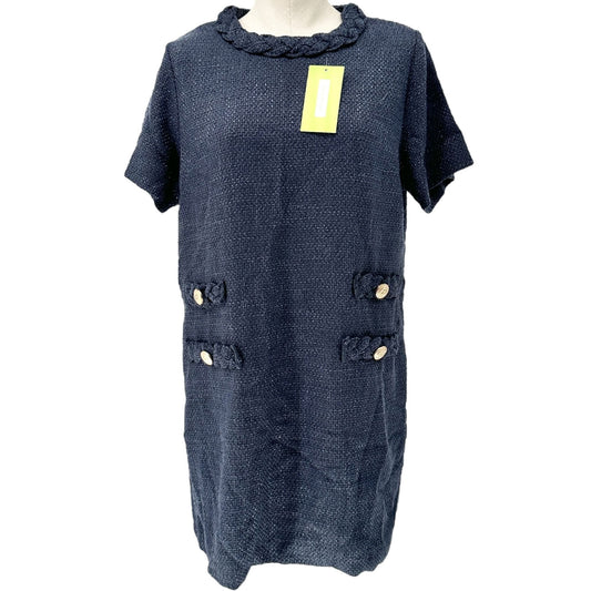 New Collection Dress Womens XL Navy Blue Braided Collar SS Textured Shift Dress