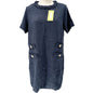 New Collection Dress Womens XL Navy Blue Braided Collar SS Textured Shift Dress
