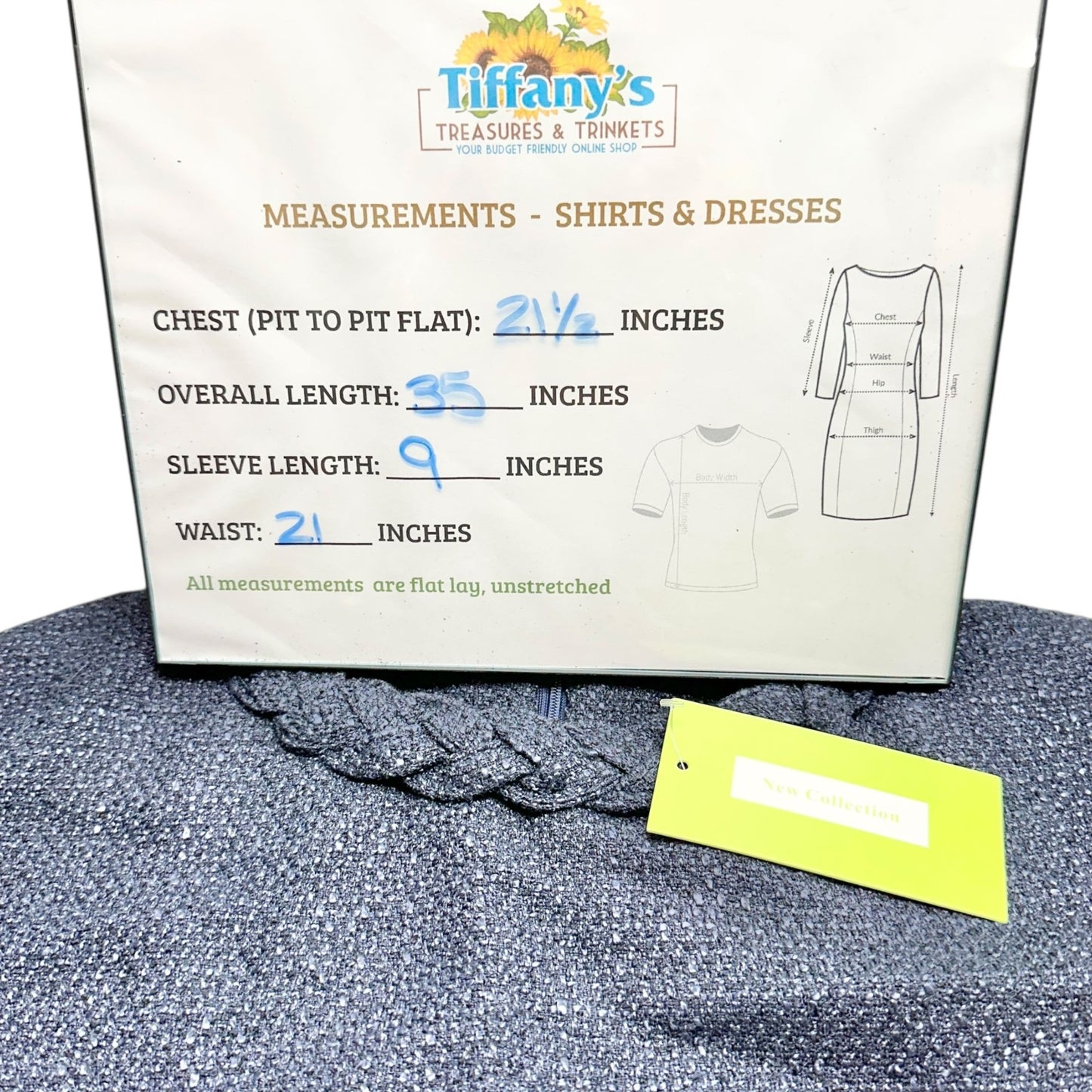 New Collection Dress Womens XL Navy Blue Braided Collar SS Textured Shift Dress