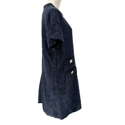 New Collection Dress Womens XL Navy Blue Braided Collar SS Textured Shift Dress