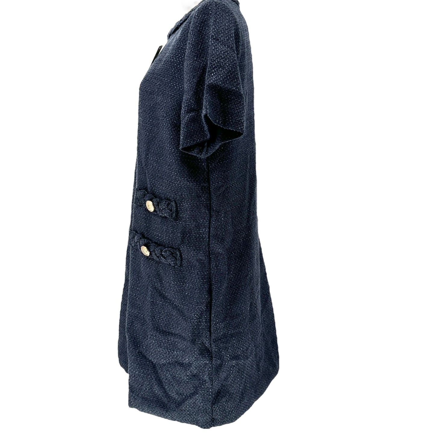 New Collection Dress Womens XL Navy Blue Braided Collar SS Textured Shift Dress