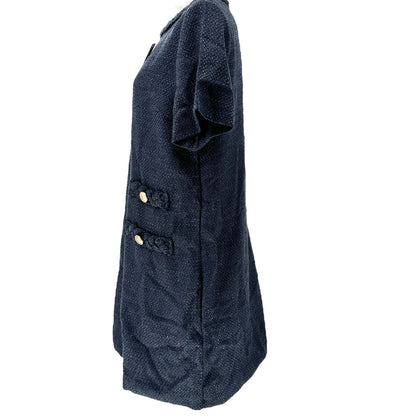 New Collection Dress Womens XL Navy Blue Braided Collar SS Textured Shift Dress