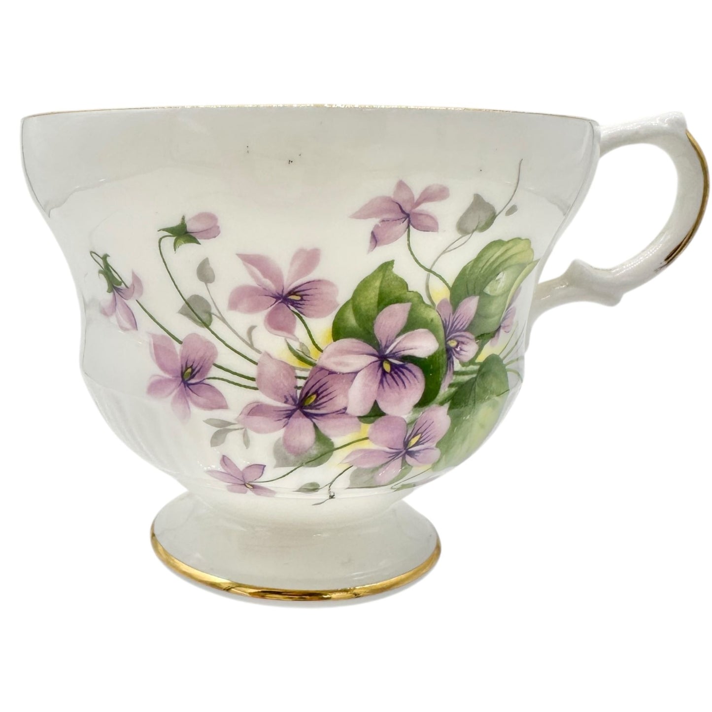 Royal Dover China Bone China Teacup w Saucer White Purple Violets Gold England