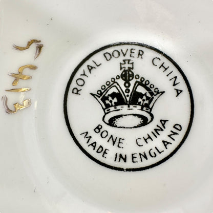 Royal Dover China Bone China Teacup w Saucer White Purple Violets Gold England