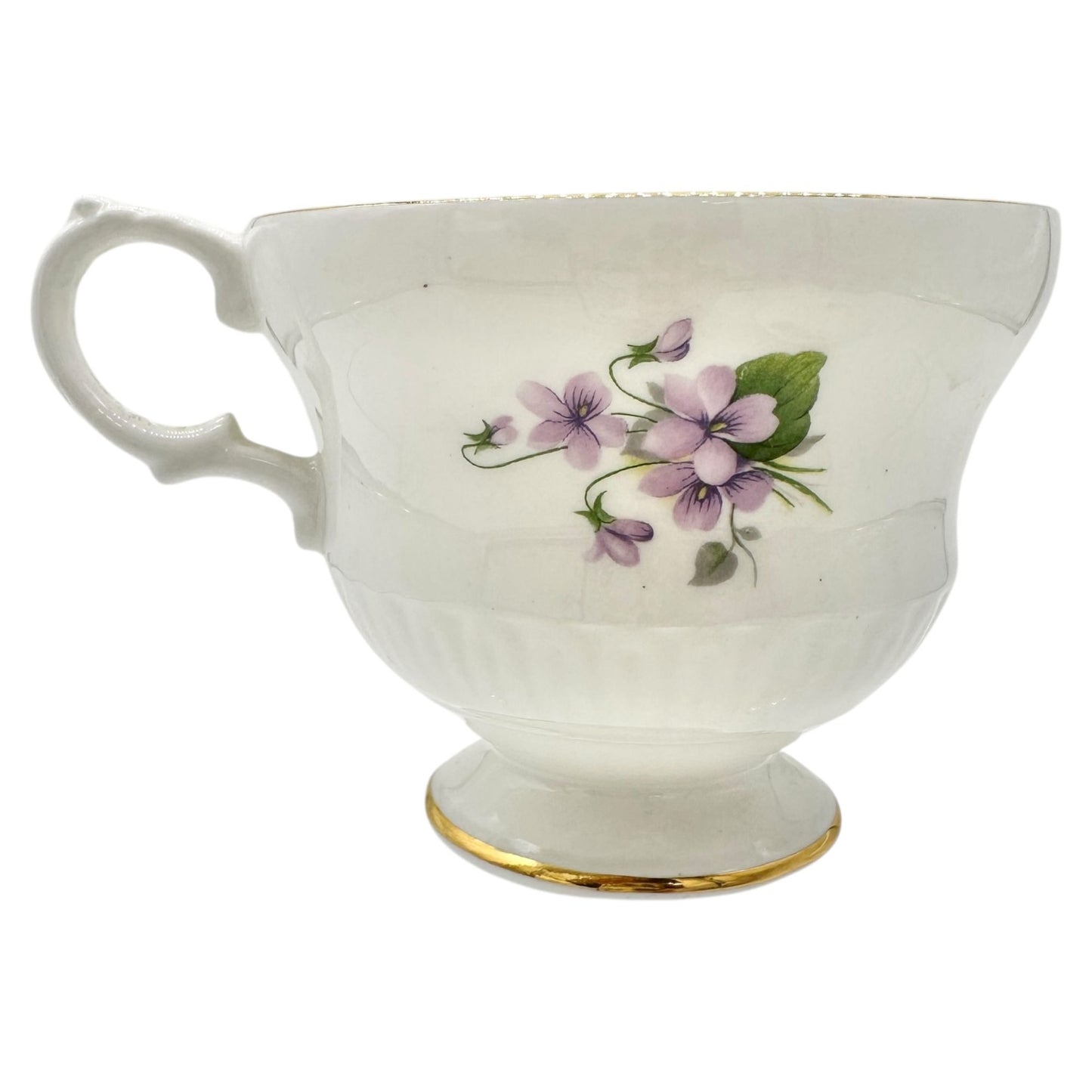 Royal Dover China Bone China Teacup w Saucer White Purple Violets Gold England