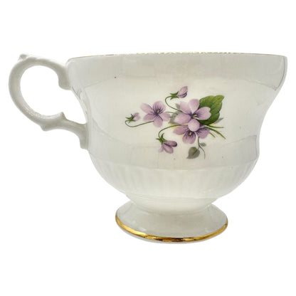 Royal Dover China Bone China Teacup w Saucer White Purple Violets Gold England