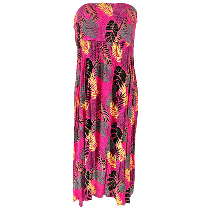 Torrid Womens Pink Leaf Smocked Convertible Midi Dress Strapless 3X 22-24 Rayon