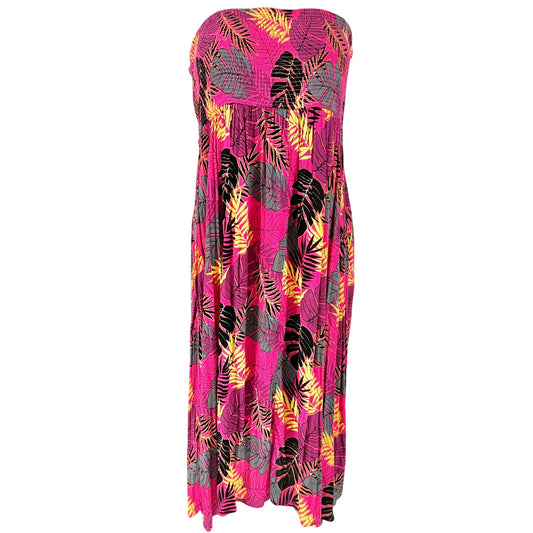 Torrid Womens Pink Leaf Smocked Convertible Midi Dress Strapless 3X 22-24 Rayon