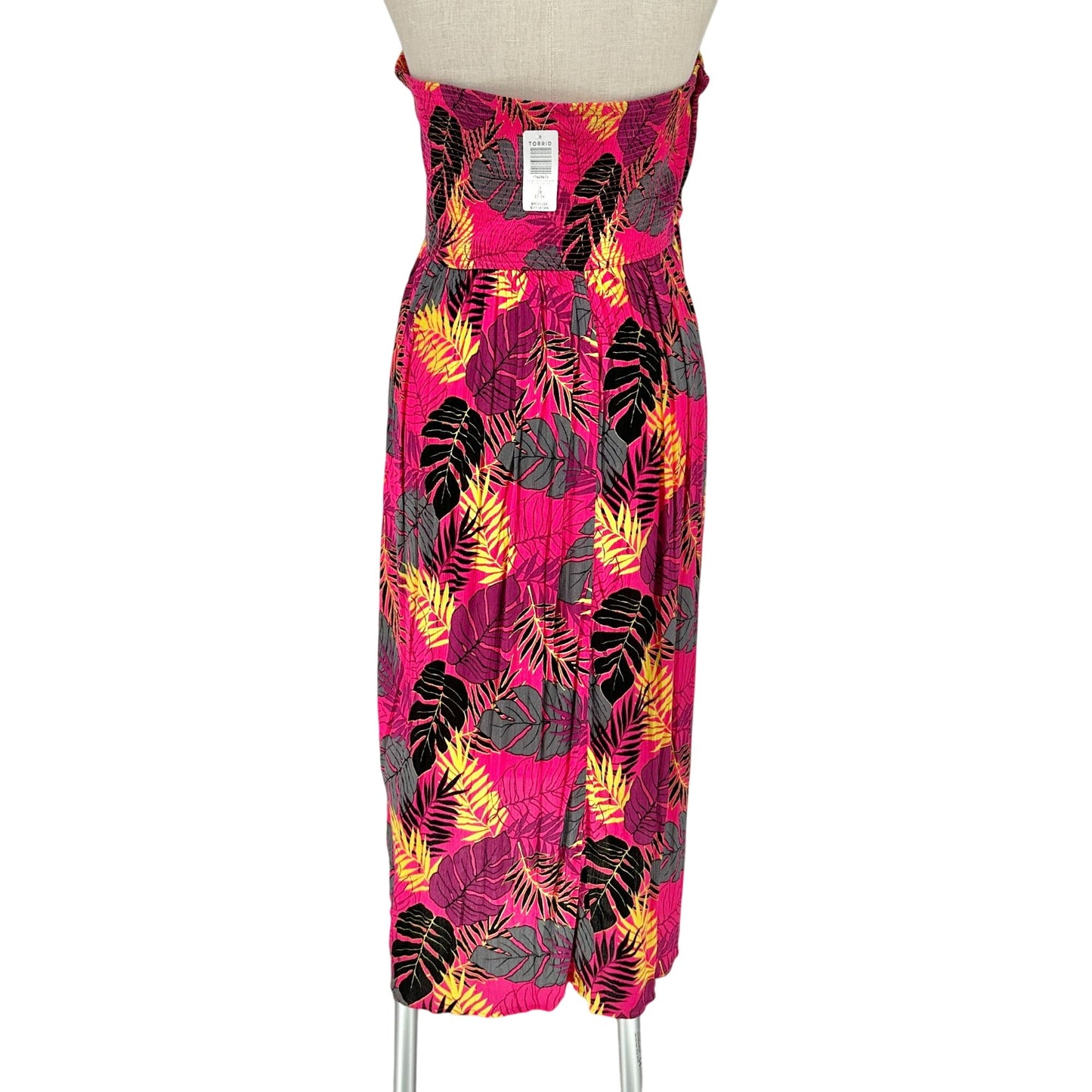 Torrid Womens Pink Leaf Smocked Convertible Midi Dress Strapless 3X 22-24 Rayon