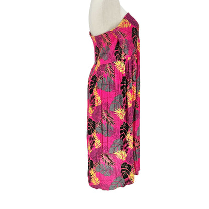 Torrid Womens Pink Leaf Smocked Convertible Midi Dress Strapless 3X 22-24 Rayon