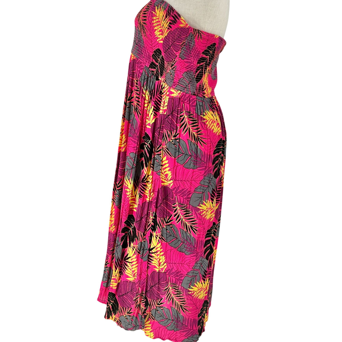 Torrid Womens Pink Leaf Smocked Convertible Midi Dress Strapless 3X 22-24 Rayon